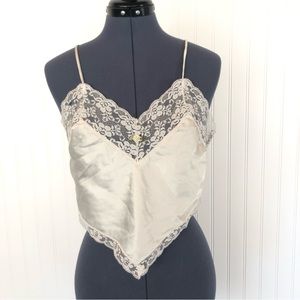 Vintage Lingerie Spaghetti Strap Crop Top White Ivory Triangle Handkerchief Cut